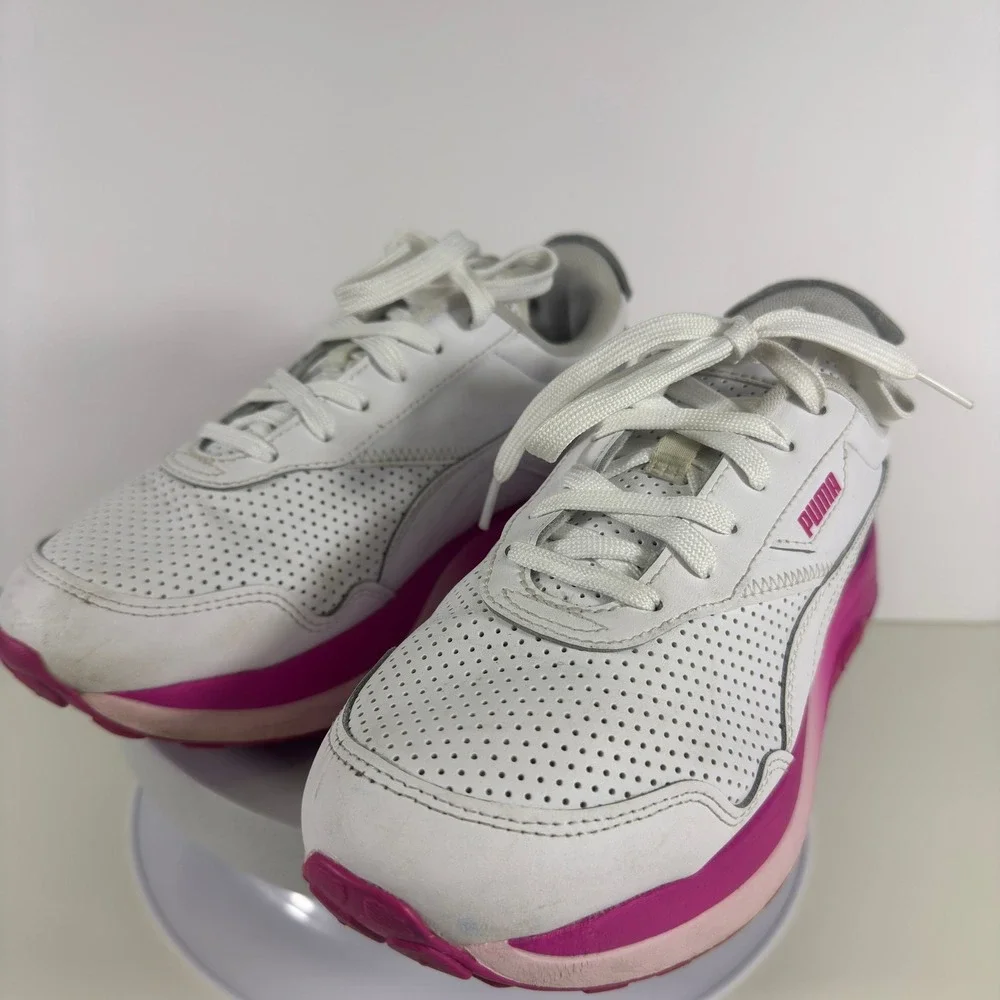Puma Platform Sneakers Lace Up White Pink Women Size 7.5 Chunky Casual